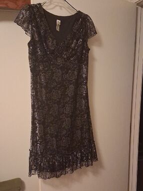 💃Elegant Signature by Sangria Black Metallic Floral Lace Cocktail Dress 🍸